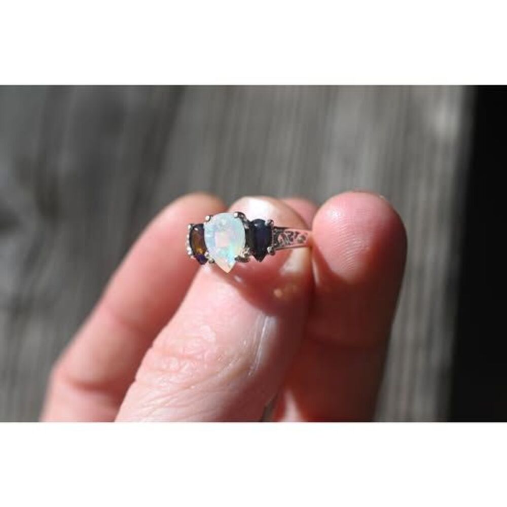 Black opal and Ethiopian opal engagement ring sterling silver  American made - Picture 9 of 10